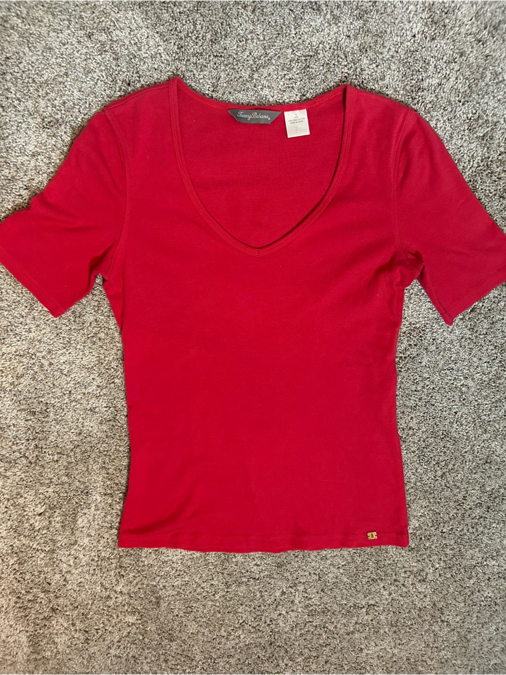 Tommy Bahama Red 100% Pima Cotton V-Neck Tee Shirt Small